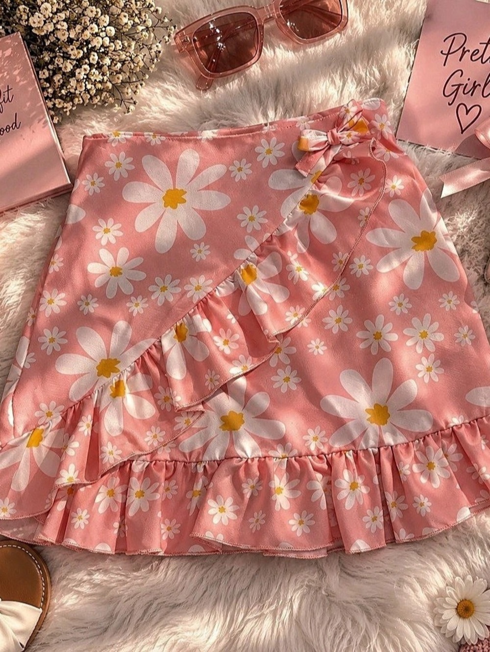 Floral Ruffle Mini Skirt in Pink
